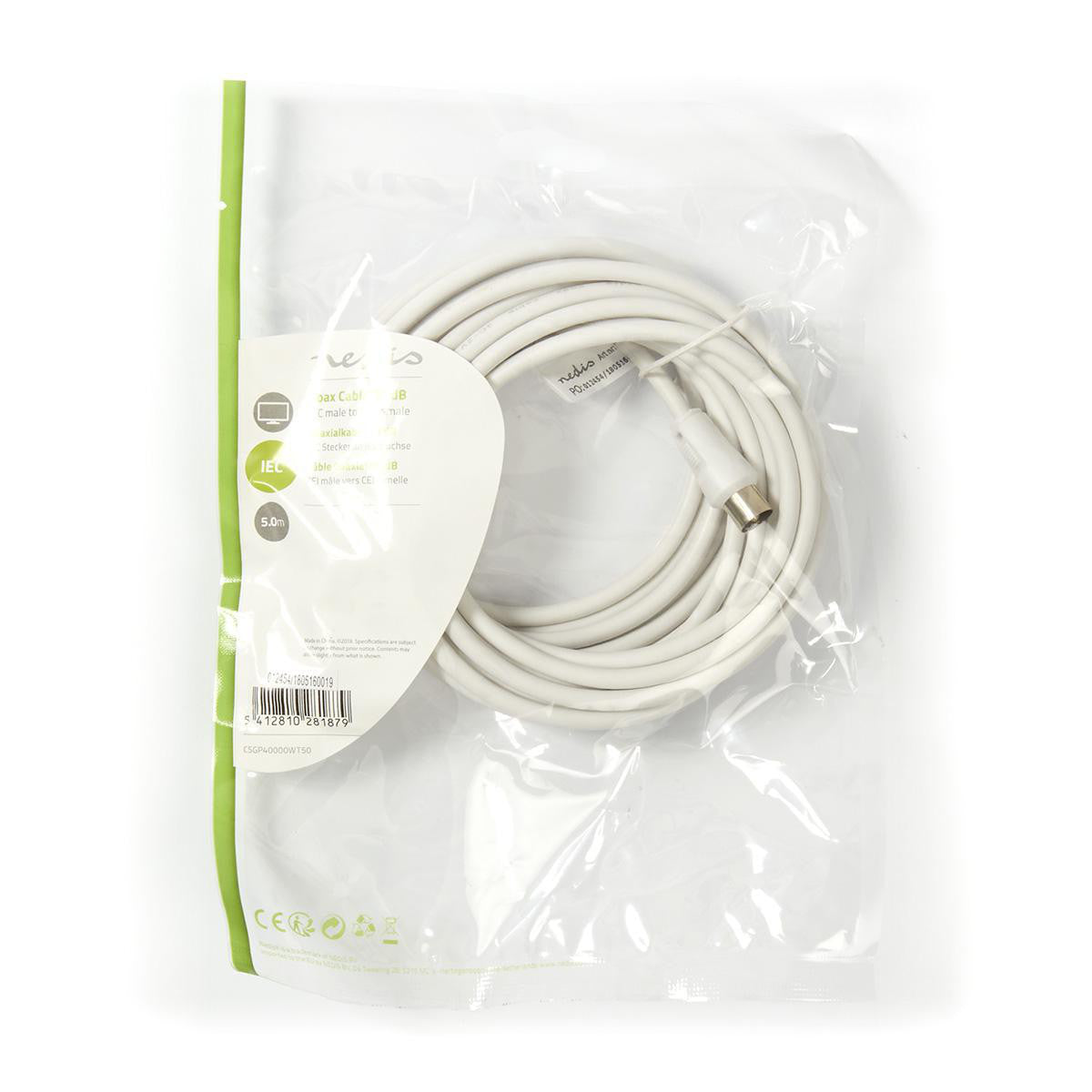 90 dB Male - Female Coaxial Cable, 5.0 m, White