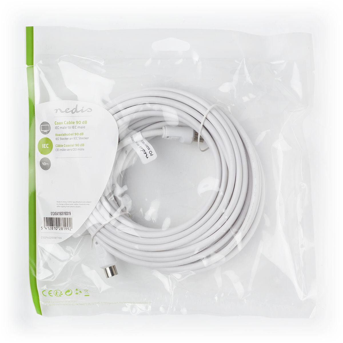 Cabo coaxial de 90 dB | IEC (coaxial) macho - 10 m branco