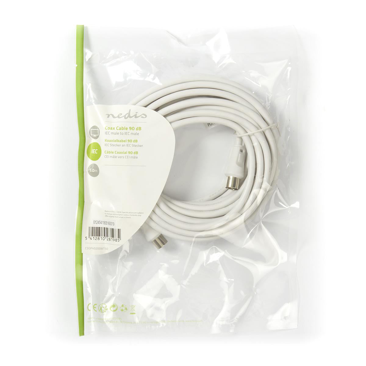 90 dB Male Antenna Cable - 5.0 m White in bag