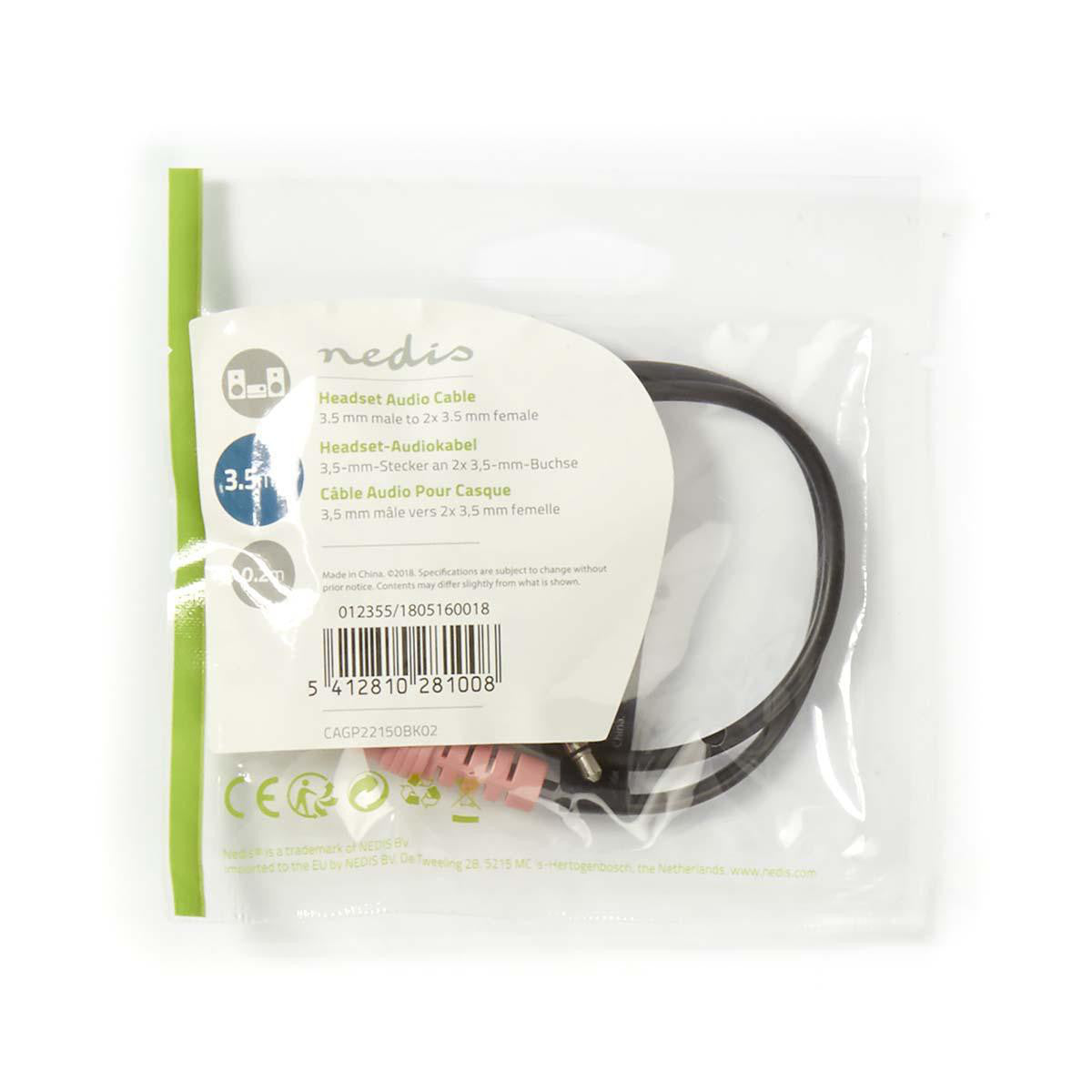 Audio Cable Headphones | Male 3.5 mm - 2x Female 0.2 m Black