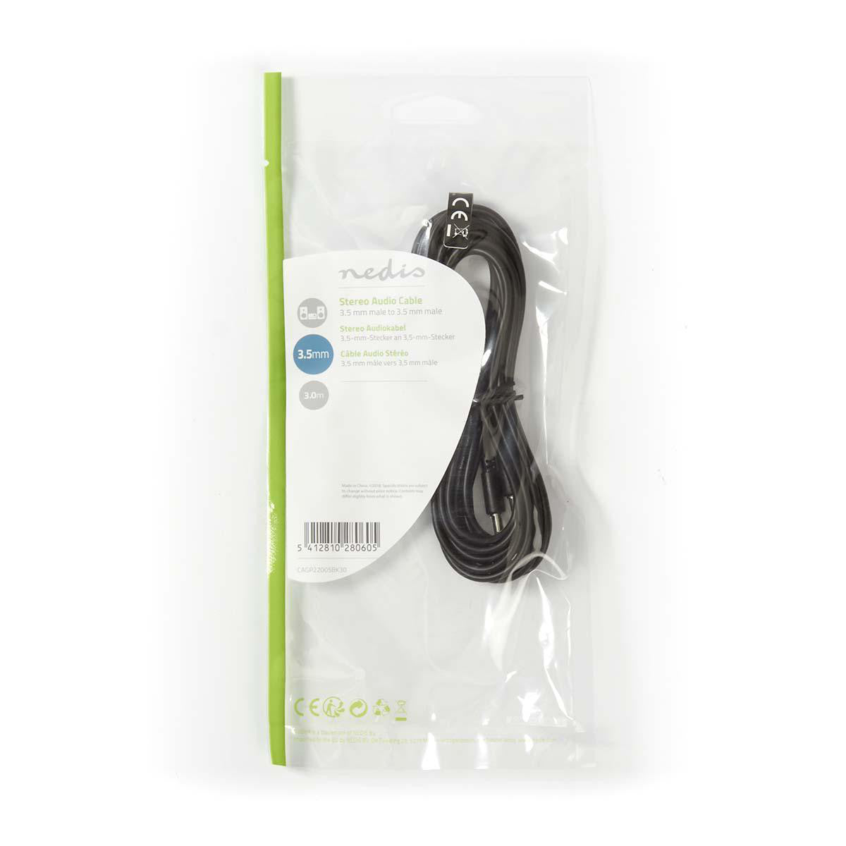 Cabo de áudio estéreo | Conector macho fino de 3,5 mm - Cabos pretos de 3,0 m