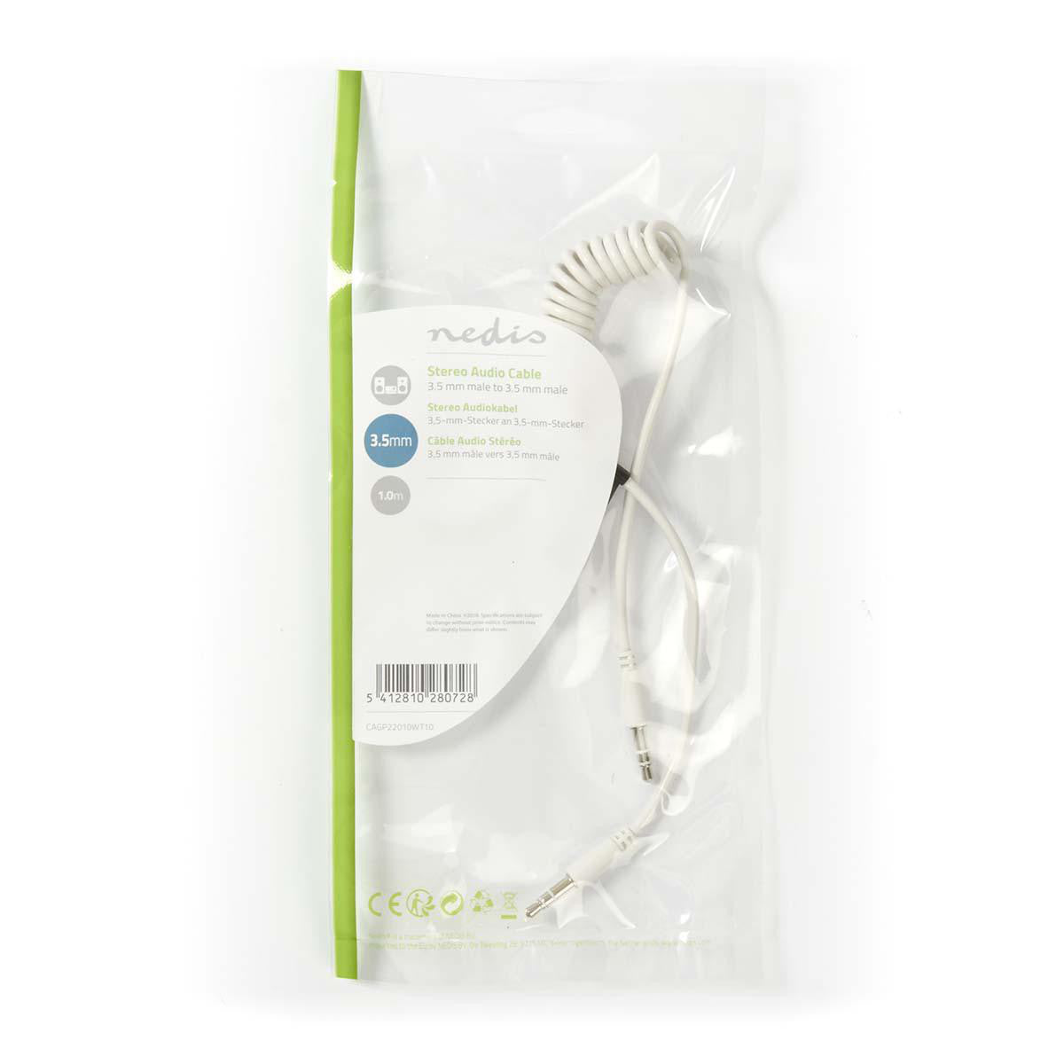 Cabo de áudio estéreo em espiral | Conector macho de 3,5 mm - 1,0 m Branco