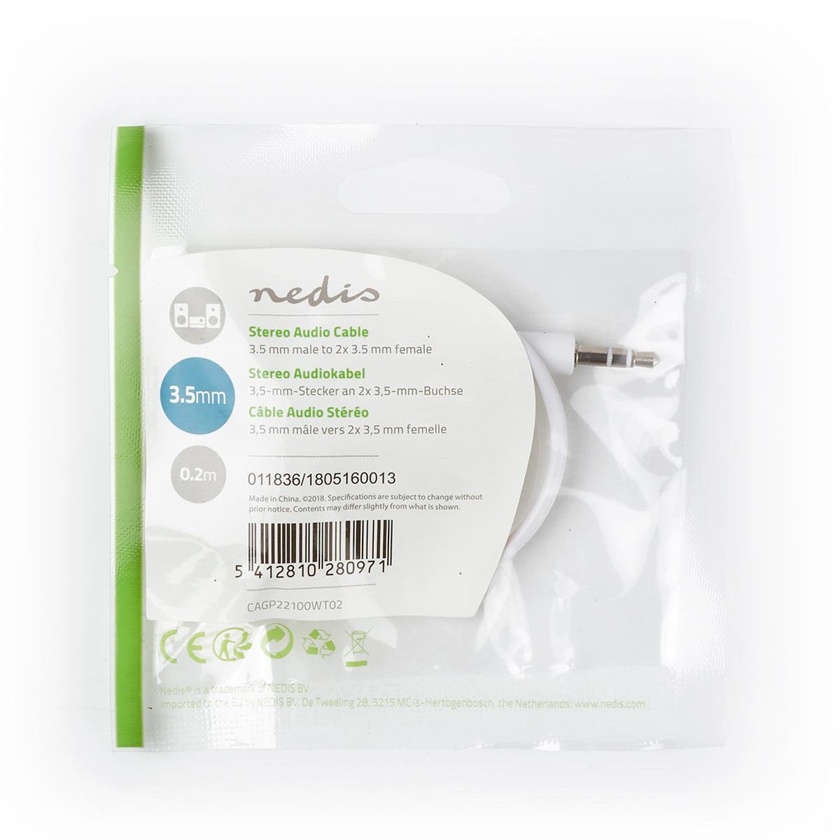 Cabo de áudio estéreo | Conector macho de 3,5 mm - 2 x 0,2 m Branco