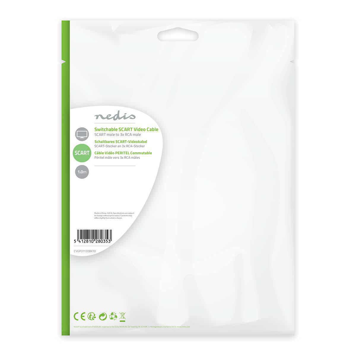 Switchable SCART Cable | Male - 3x RCA 1.0 m Black