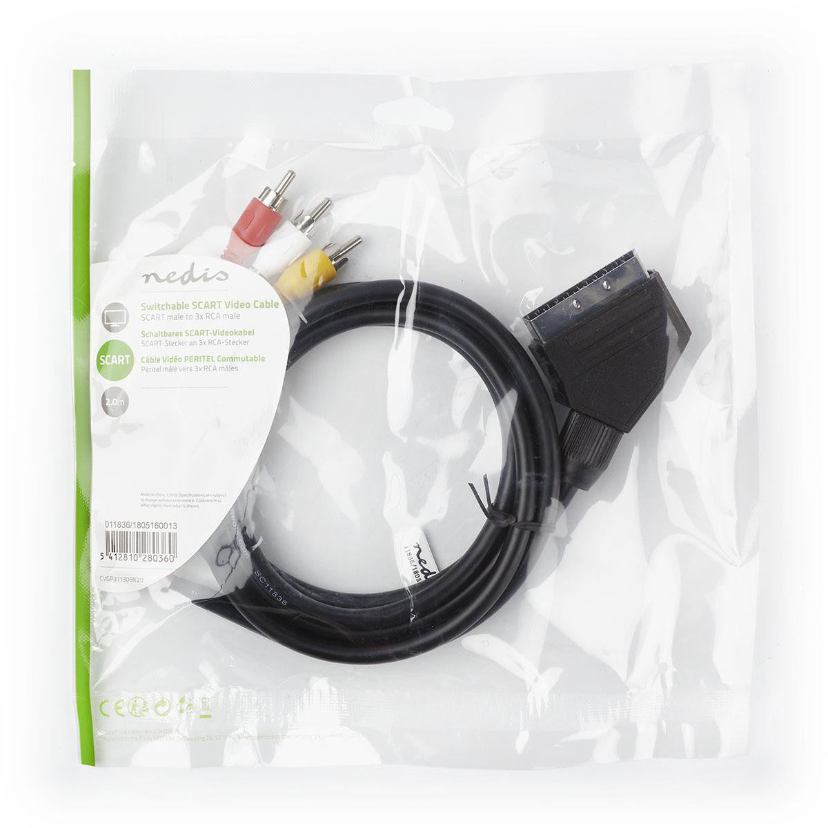 Switchable SCART Cable | Male - 3x RCA 2.0 m Black