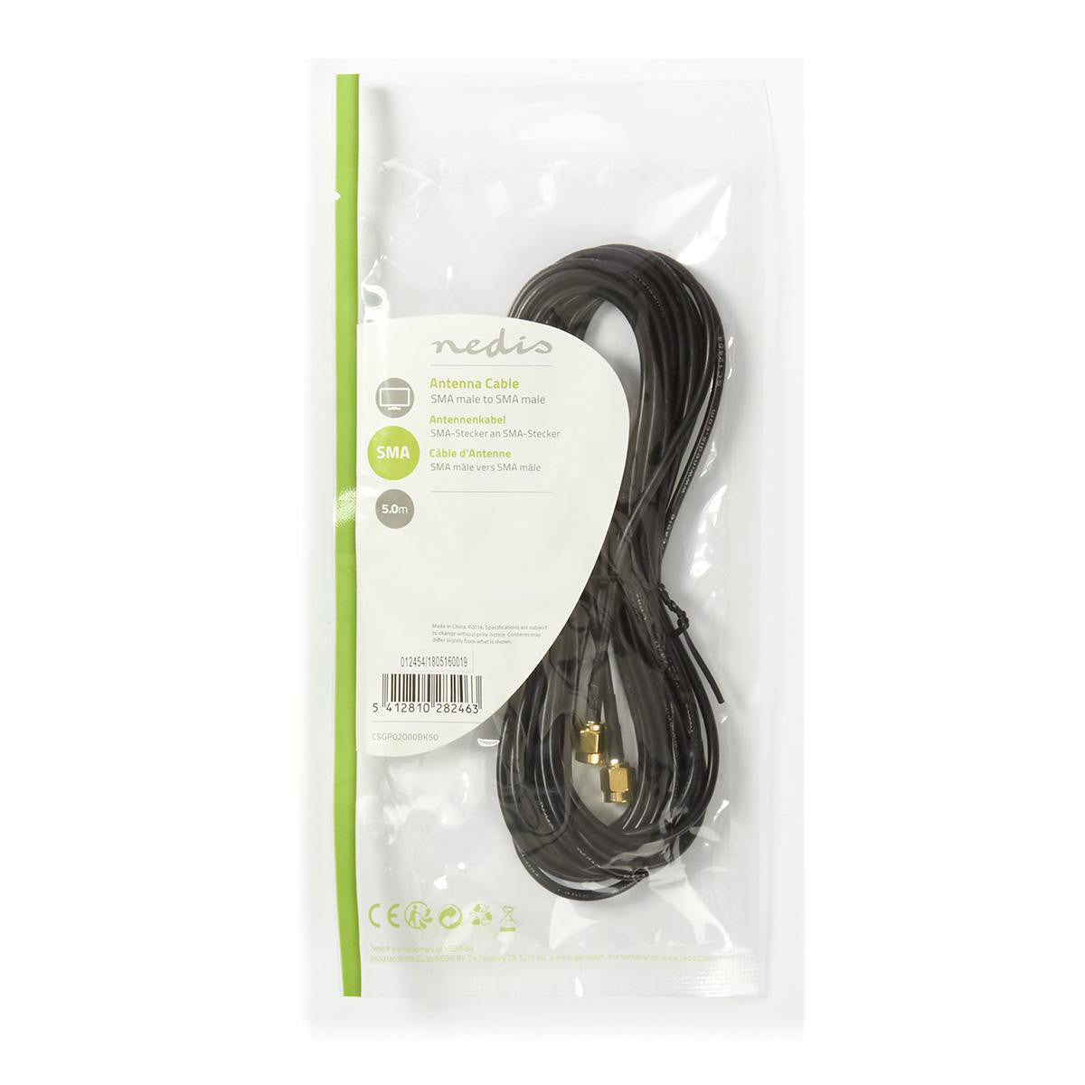 Cabo de antena | SMA macho - 5,0 m, preto