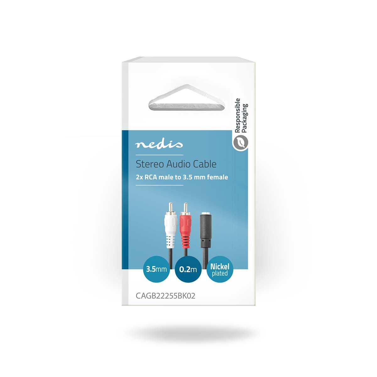 2x RCA Male to Female 3.5mm Stereo Audio Cable, 0.2m, Black