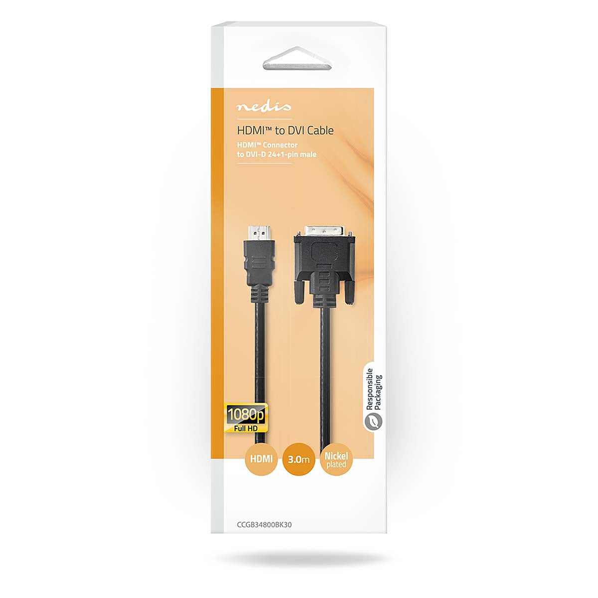 HDMI-DVI Cable | HDMI - DVI-D Male Connector 24+1 Pin 3.0m Black