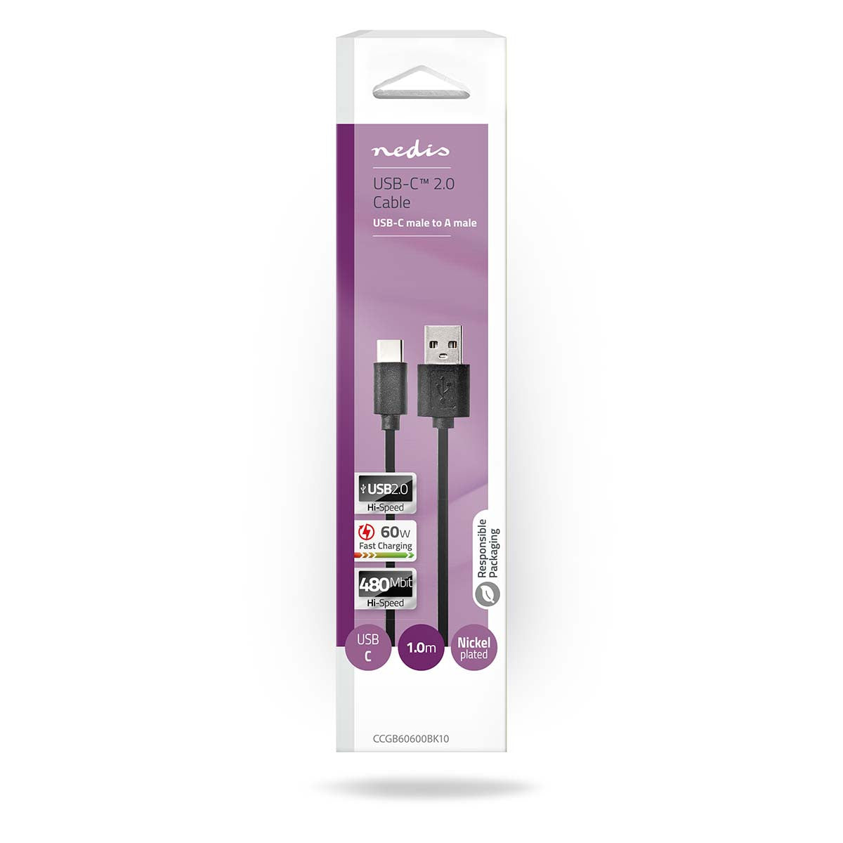 USB 2.0 Cable | Type C Male - 1.0 m Black