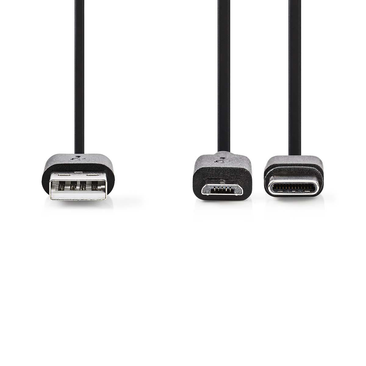 2 in 1 Charging and Sync Cable | USB A Male - Micro B/USB Type C 1.0 m Black