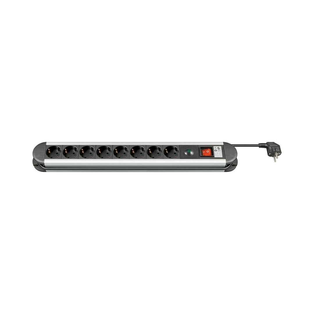 AC Power Strip Aluminum Surge Protection 1.4m, Silver 8 Sockets