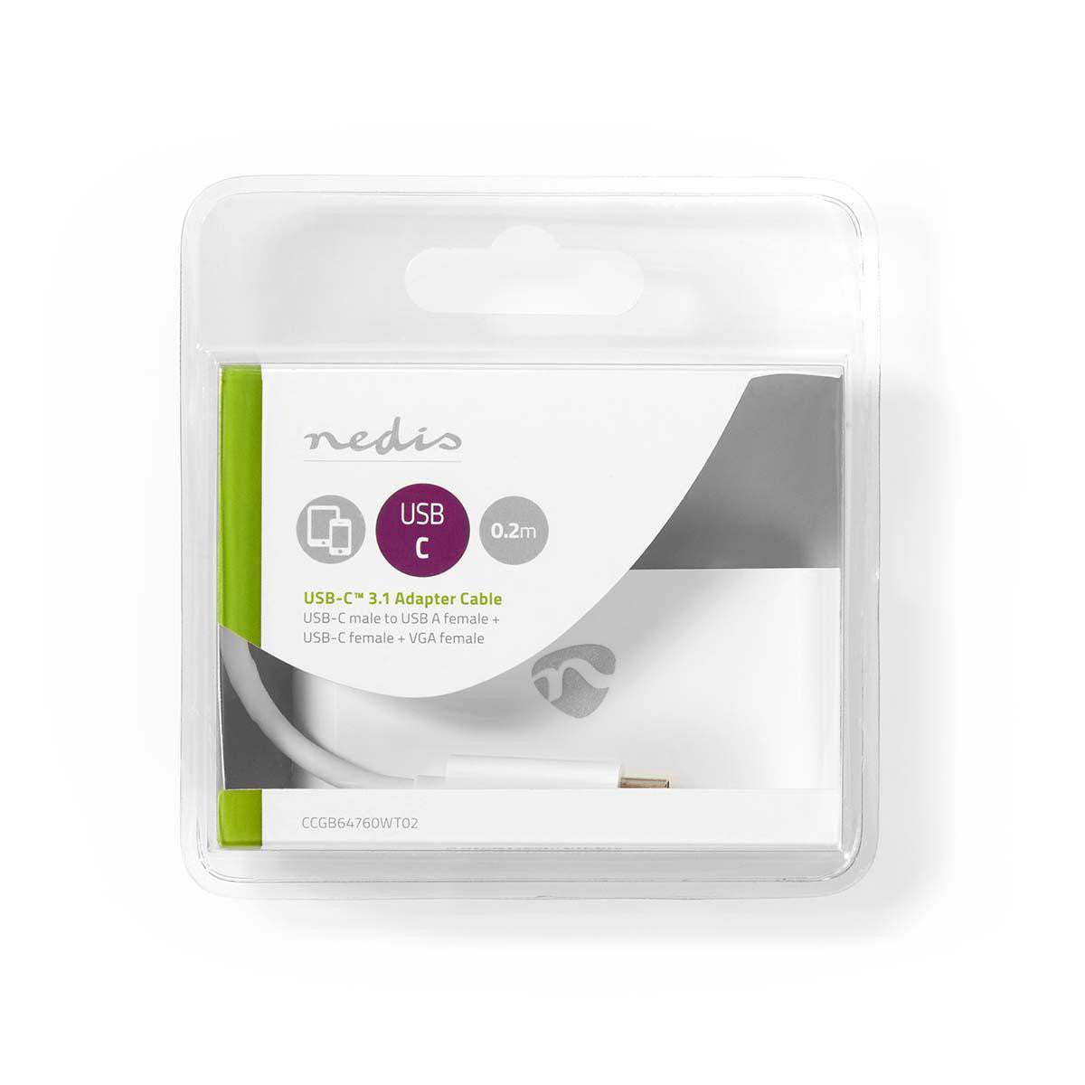 Cabo Adaptador USB Tipo C | Macho para Fêmea/Fêmea Tipo C/VGA 0,2 m Branco