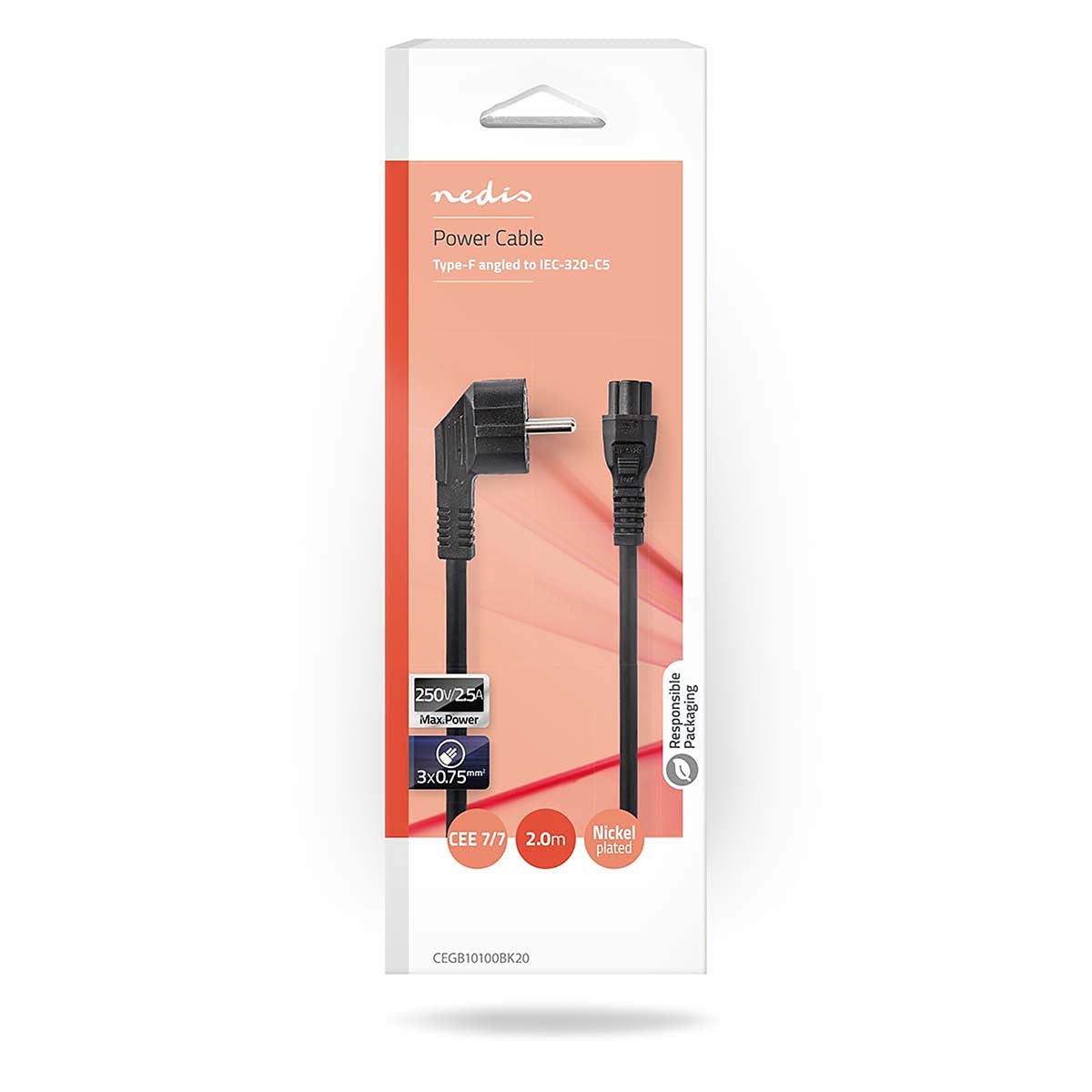 Cable de Alimentación | Schuko Macho en Ángulo - IEC-320-C5 2,0 m Negro
