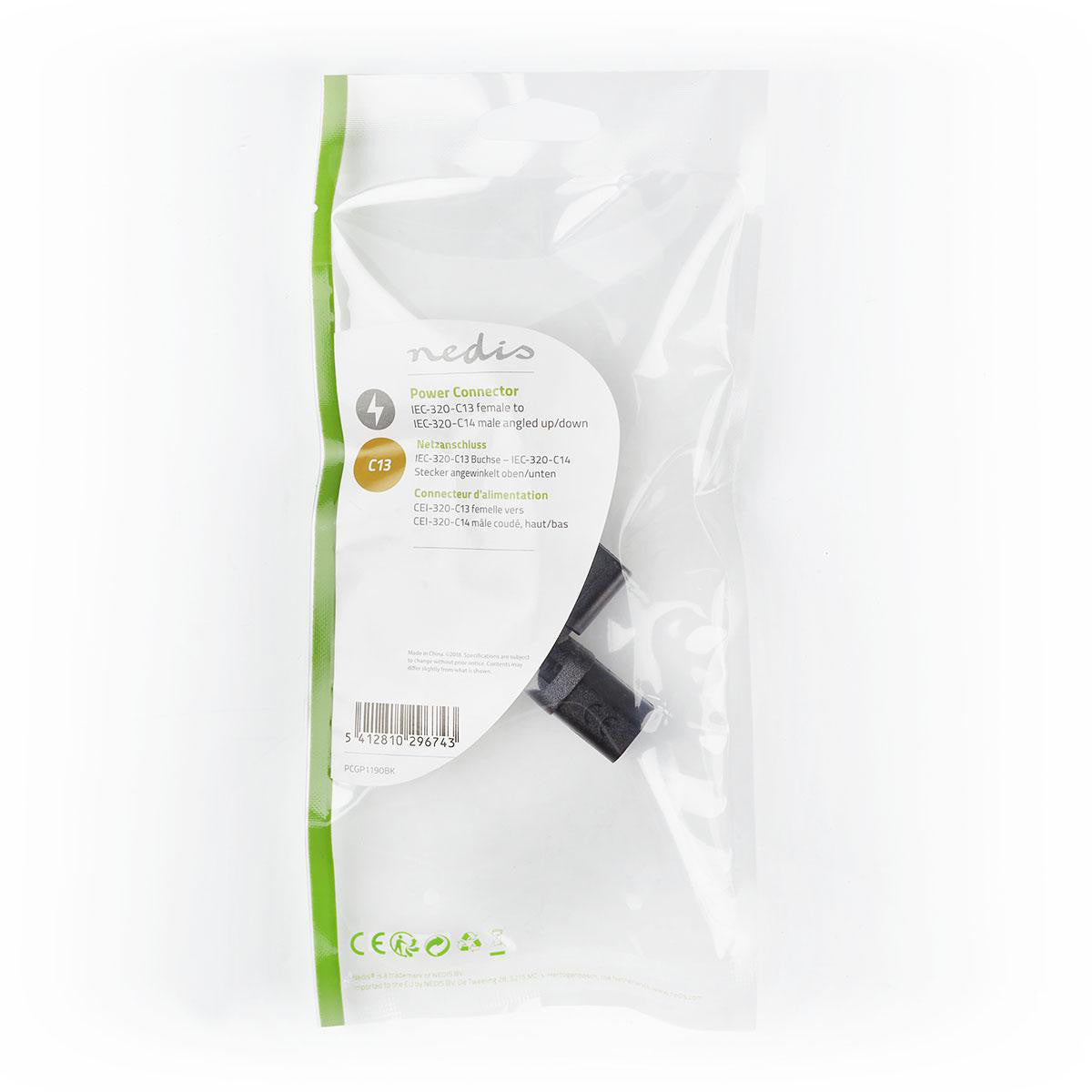 Power Connector | Iec-320-c13 Female - Iec-320-c14 Male Angled Up/Down Black