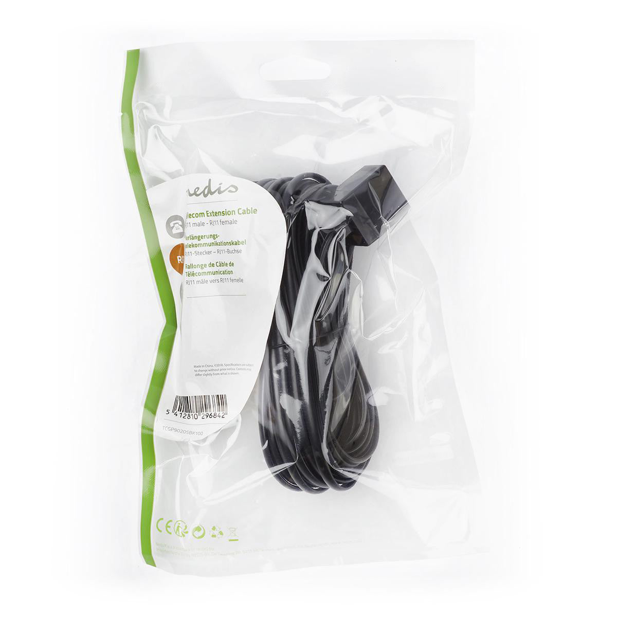 Cabo de extensão para telecomunicações | RJ11 macho - fêmea 10,0 m preto