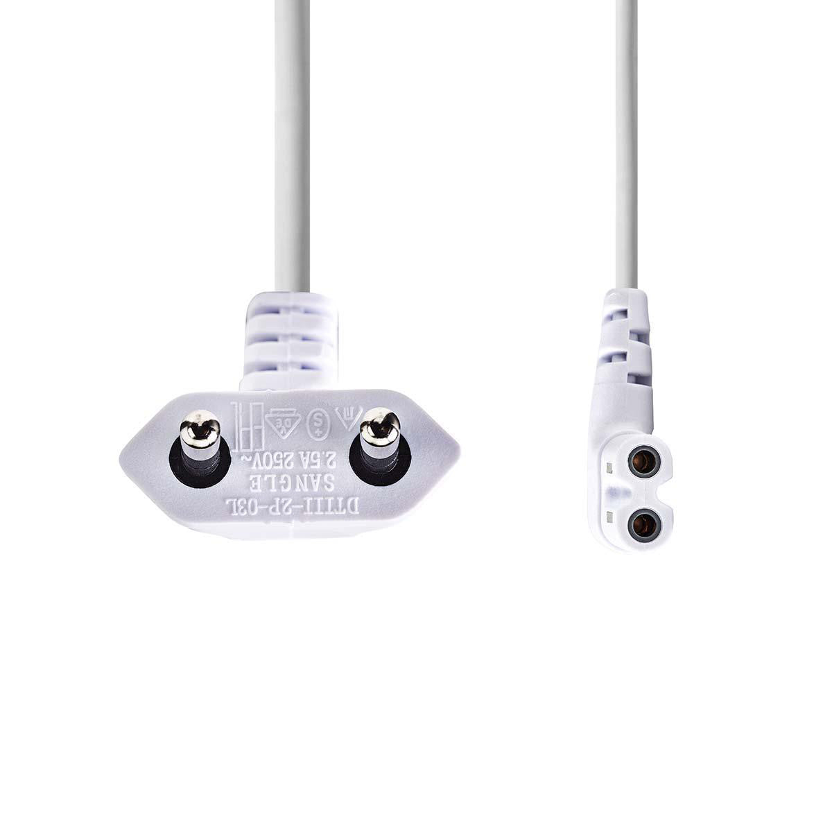 Cable de Alimentación Euro Masculino IEC-320-C7 Angulado Plano PVC Blanco