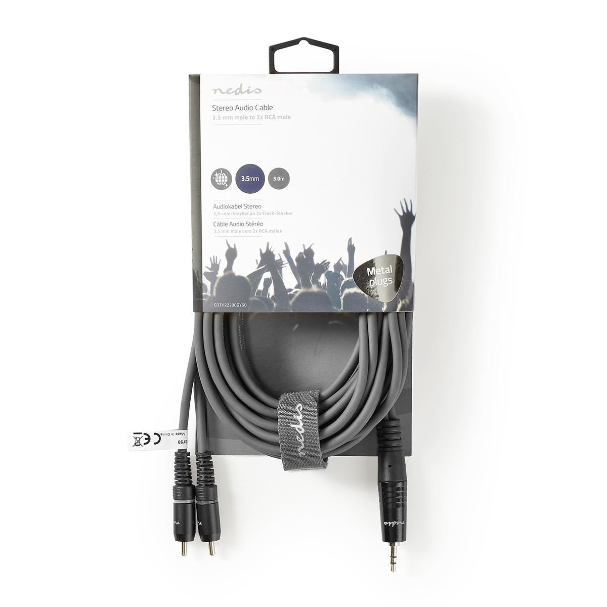 Stereo Audio Cable | 3.5mm Male - 2x RCA 5.0m Grey