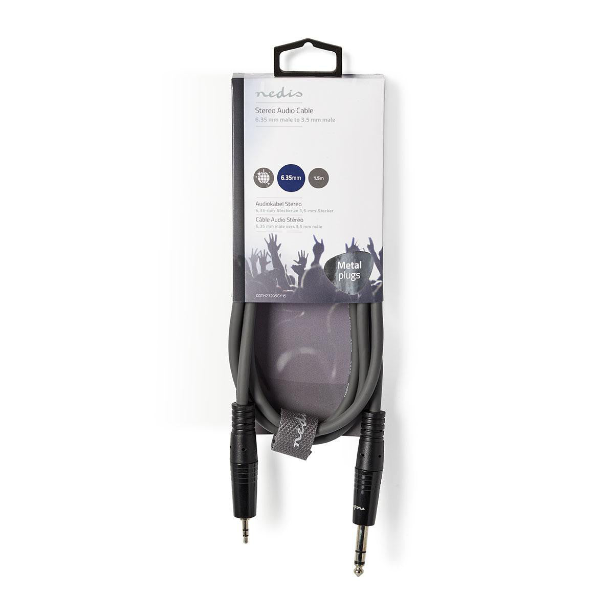 Cabo de áudio estéreo de 6,35 mm macho para 3,5 mm macho