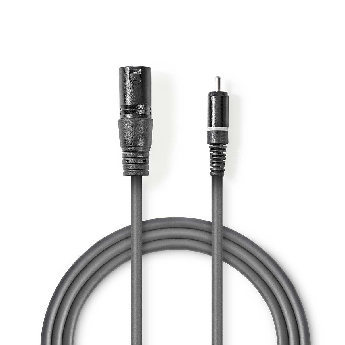 XLR Audio Cable | 3 Pin Male - RCA 1.5m Grey