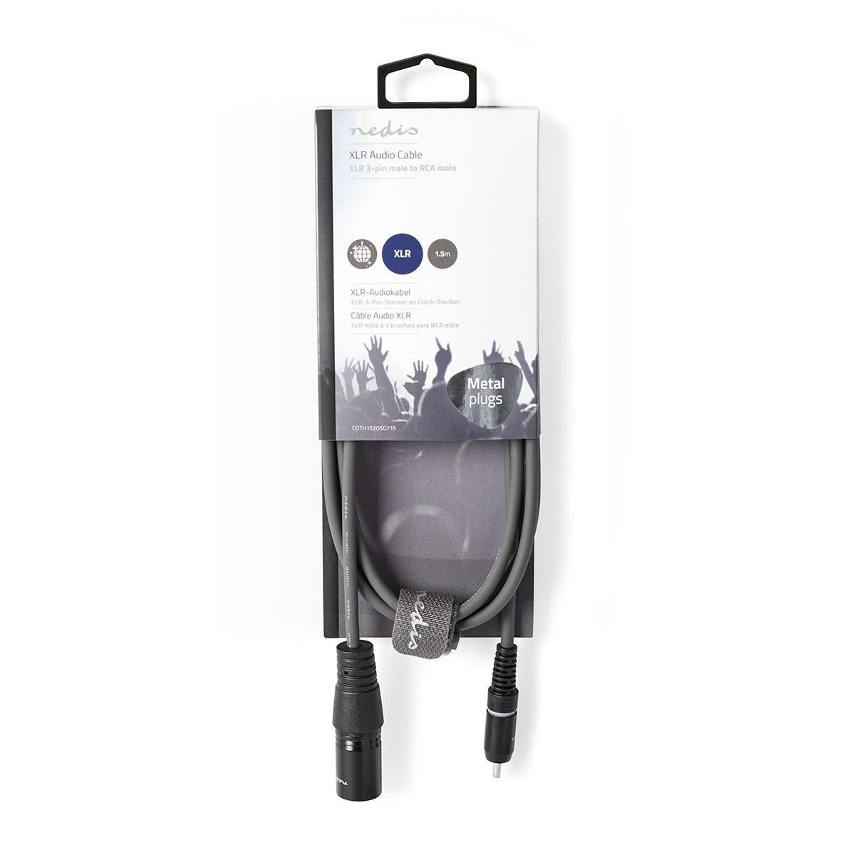 XLR Audio Cable | 3 Pin Male - RCA 1.5m Grey