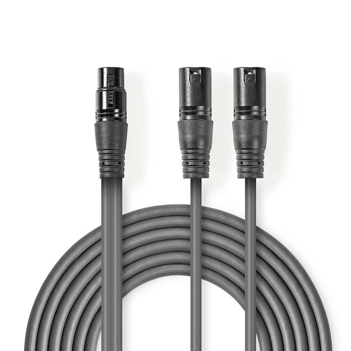 Balanced audio cable 2x 3pin XLR male to 1x XLR female 1.5 meters