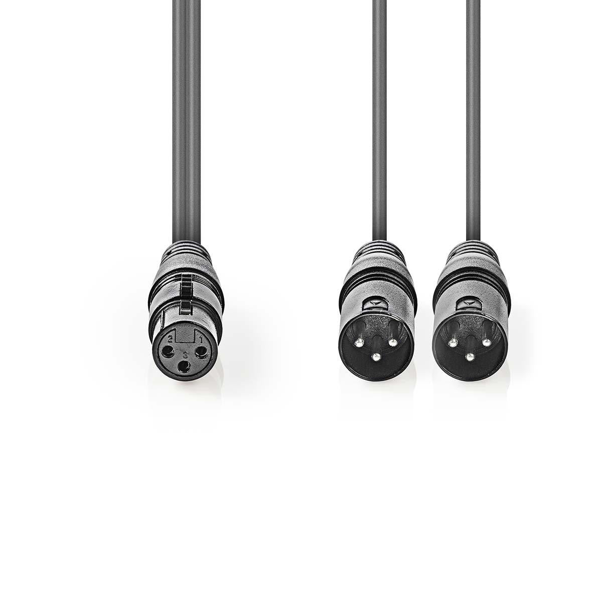 Balanced audio cable 2x 3pin XLR male to 1x XLR female 1.5 meters