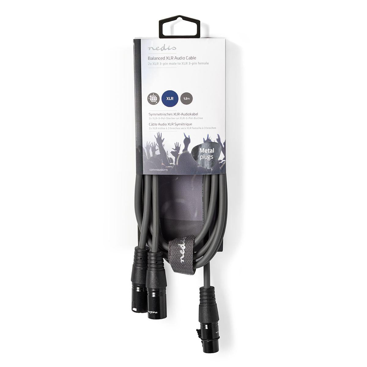 Balanced audio cable 2x 3pin XLR male to 1x XLR female 1.5 meters