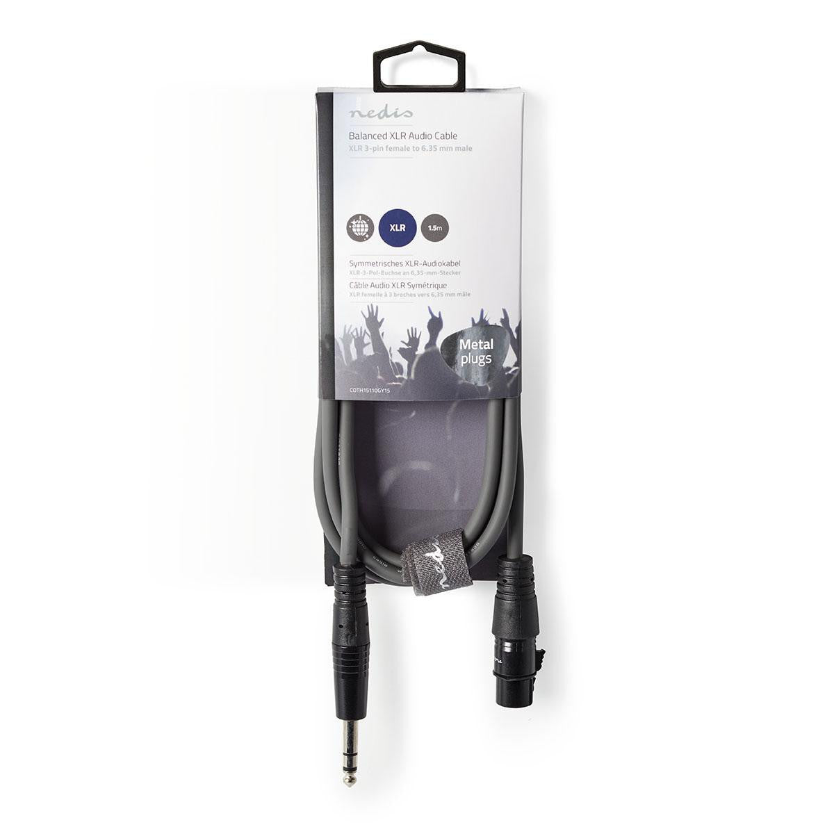 Cabo de áudio balanceado XLR | Conector fêmea de 3 pinos para conector macho de 6,35 mm, 1,50 m
