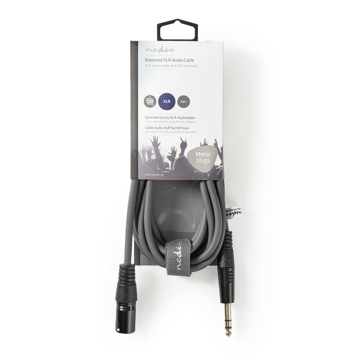 Balanced XLR Audio Cable | 3 Pin Male - 6.35mm 3.0m Grey
