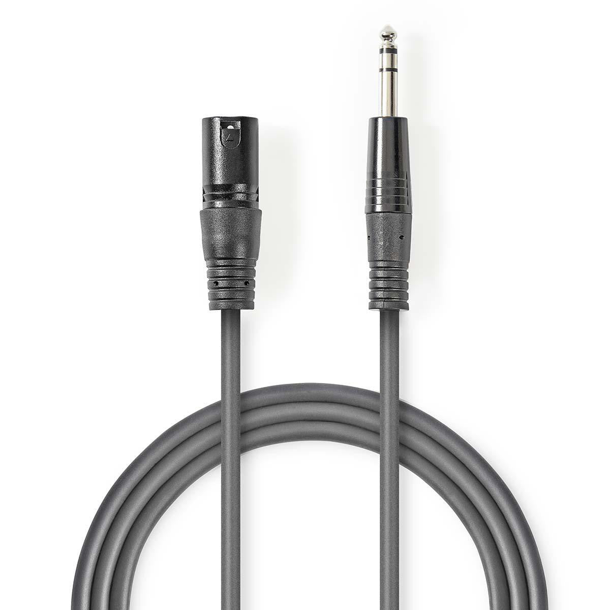 Balanced XLR Audio Cable | 3 Pin Male - 6.35mm 5.0m Grey