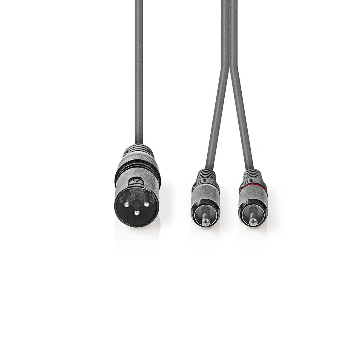 XLR Audio Cable | 3-Pin Male - 2x RCA 3.0m Gray