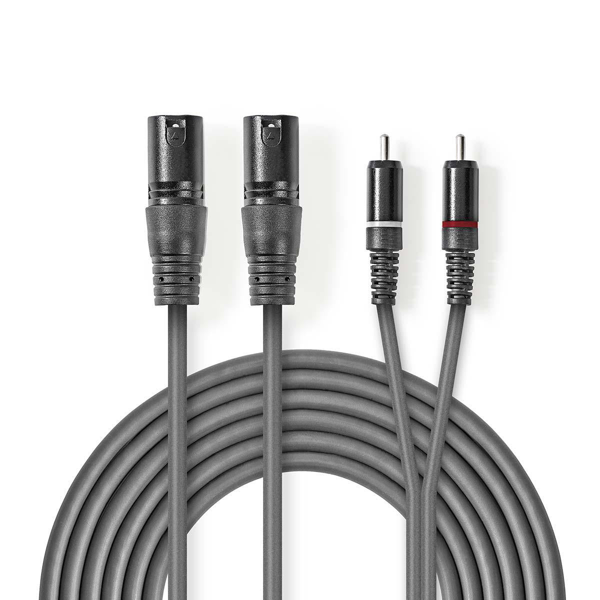 XLR Audio Cable | 2x 3 Pin Male - RCA 3.0 m Gray