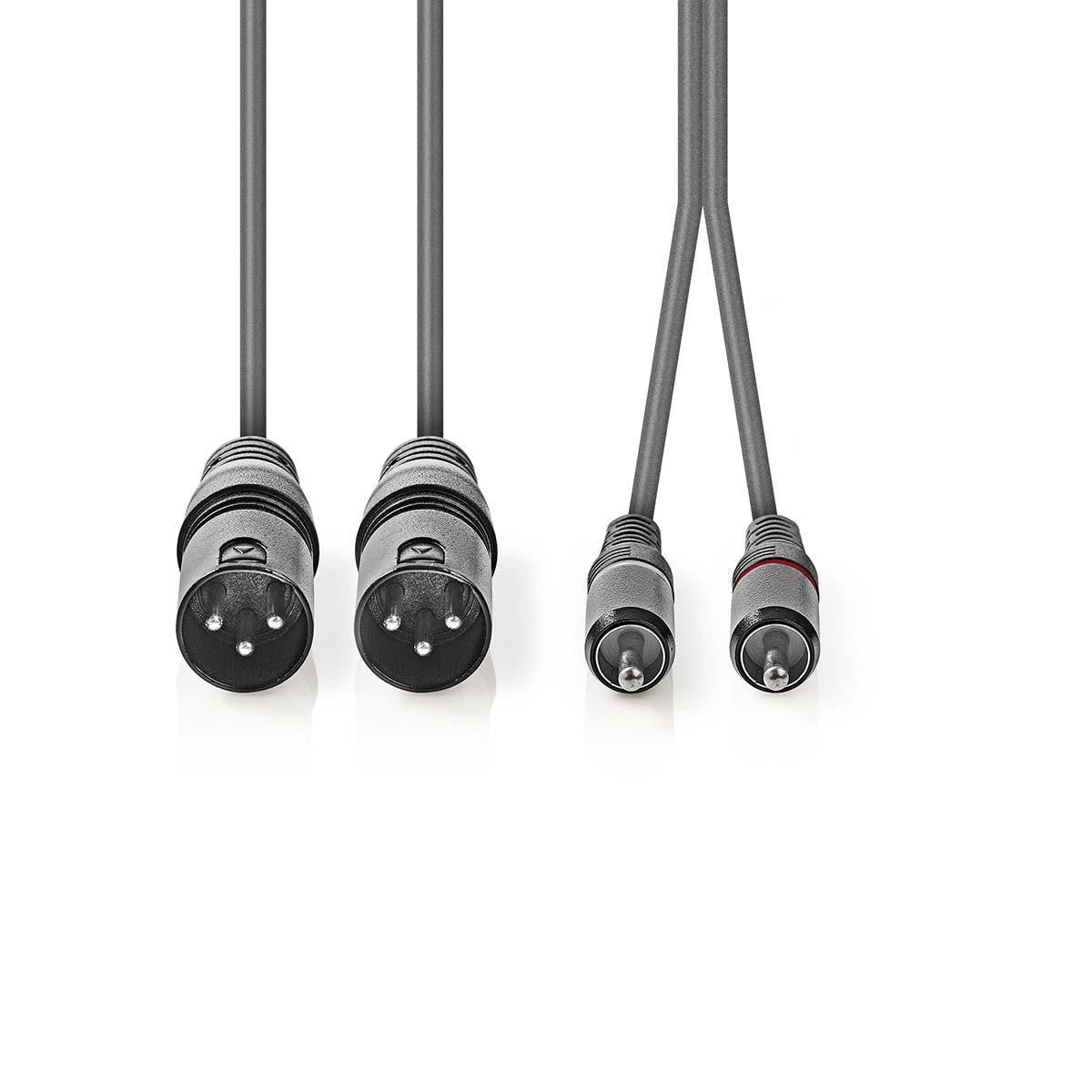 XLR Audio Cable | 2x 3 Pin Male - RCA 3.0 m Gray