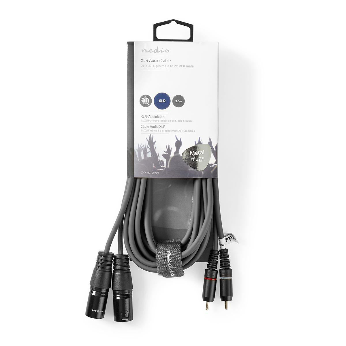 XLR Audio Cable | 2x 3 Pin Male - RCA 3.0 m Gray