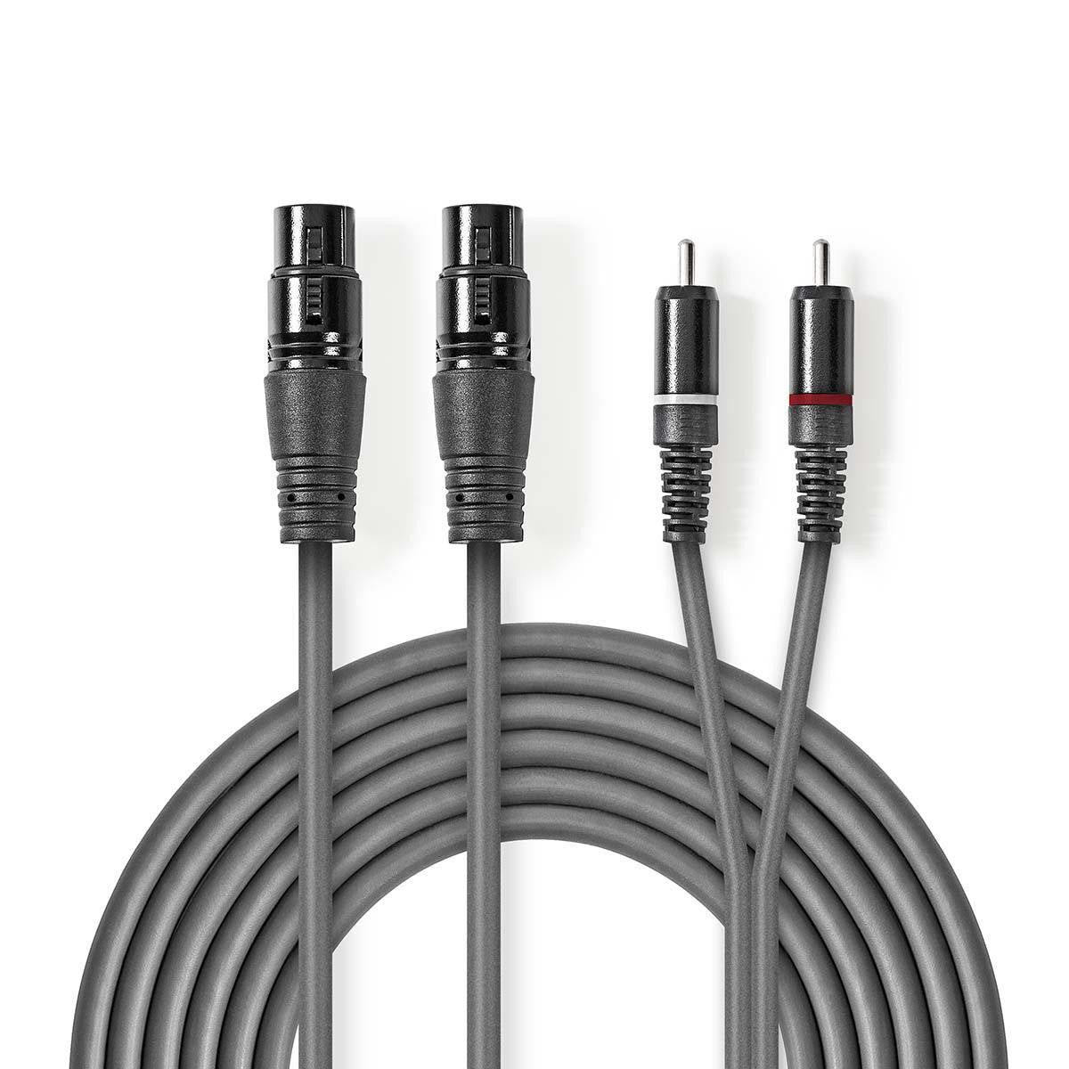 XLR Audio Cable | 2x 3 Pin Female - RCA Male 1.5m Grey