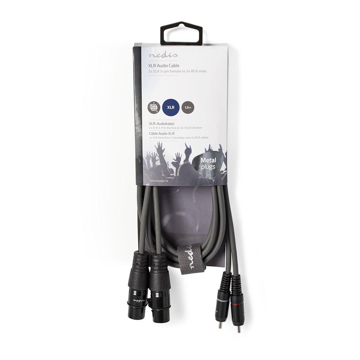 XLR Audio Cable | 2x 3 Pin Female - RCA Male 1.5m Grey