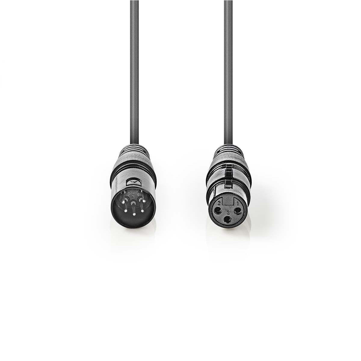 Cabo Adaptador DMX | XLR fêmea de 3 pinos para macho de 5 pinos, 0,3 m, cinzento