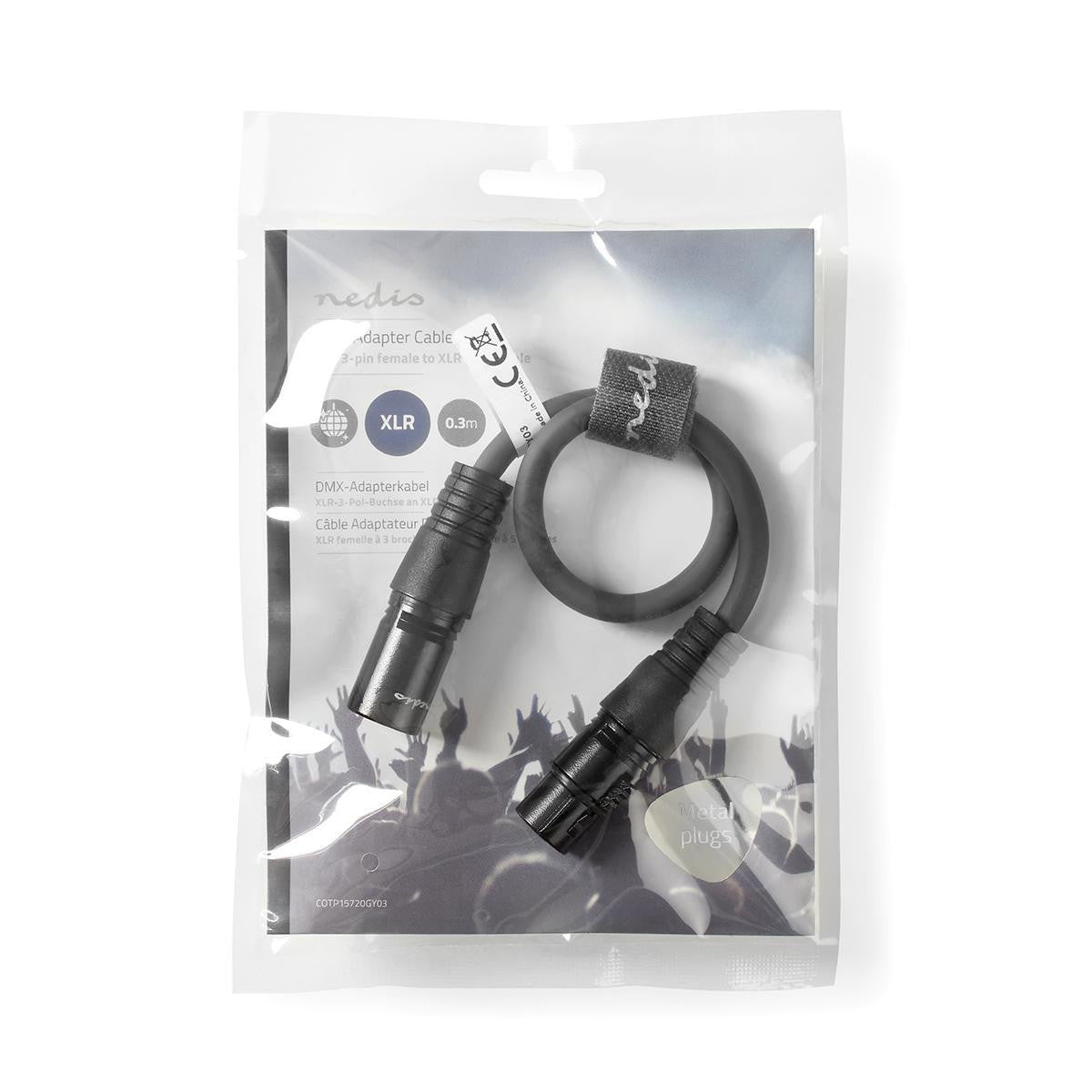 Cabo Adaptador DMX | XLR fêmea de 3 pinos para macho de 5 pinos, 0,3 m, cinzento