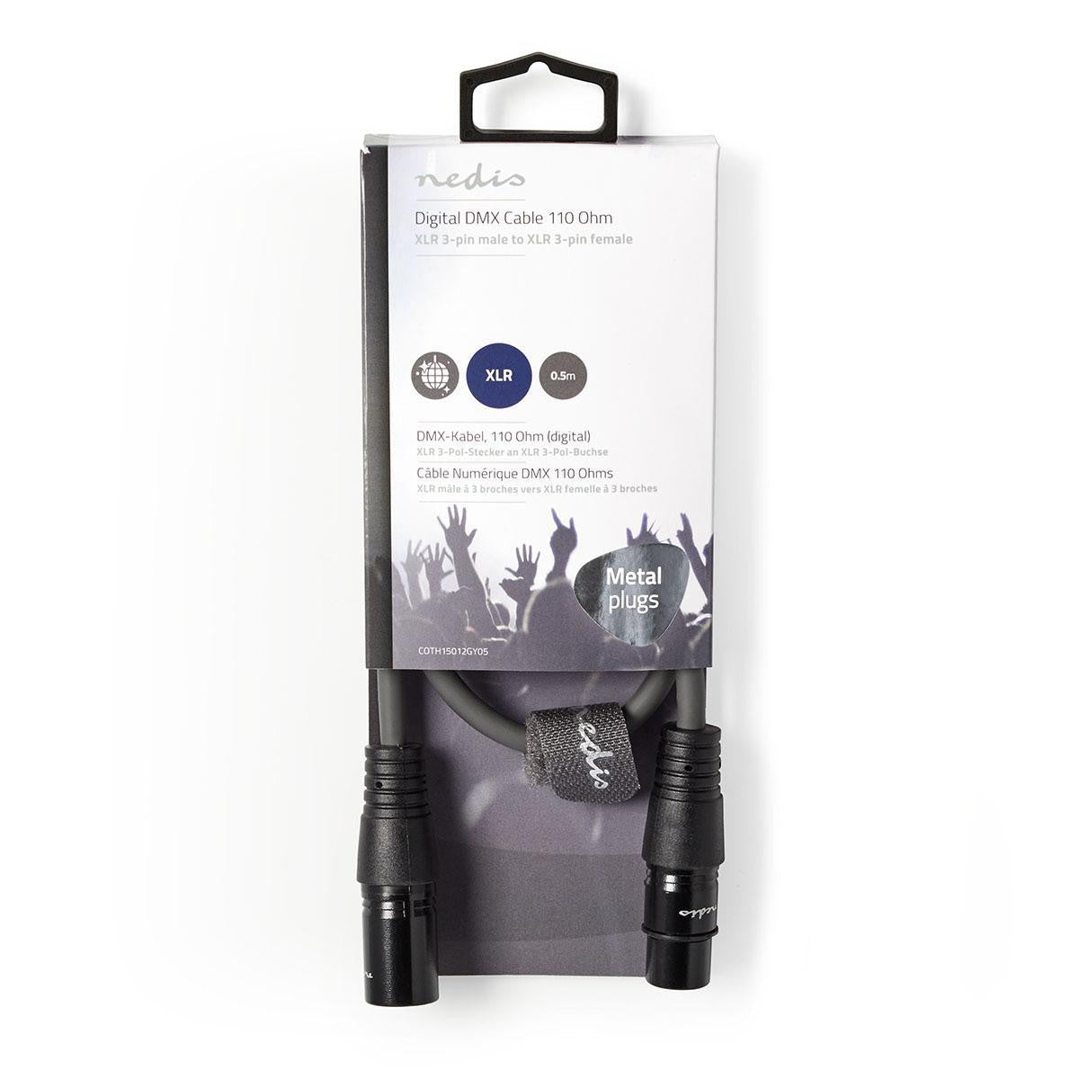 110 Ohm Digital DMX Cable | XLR 3 Pin Male - Female 0.5m Grey