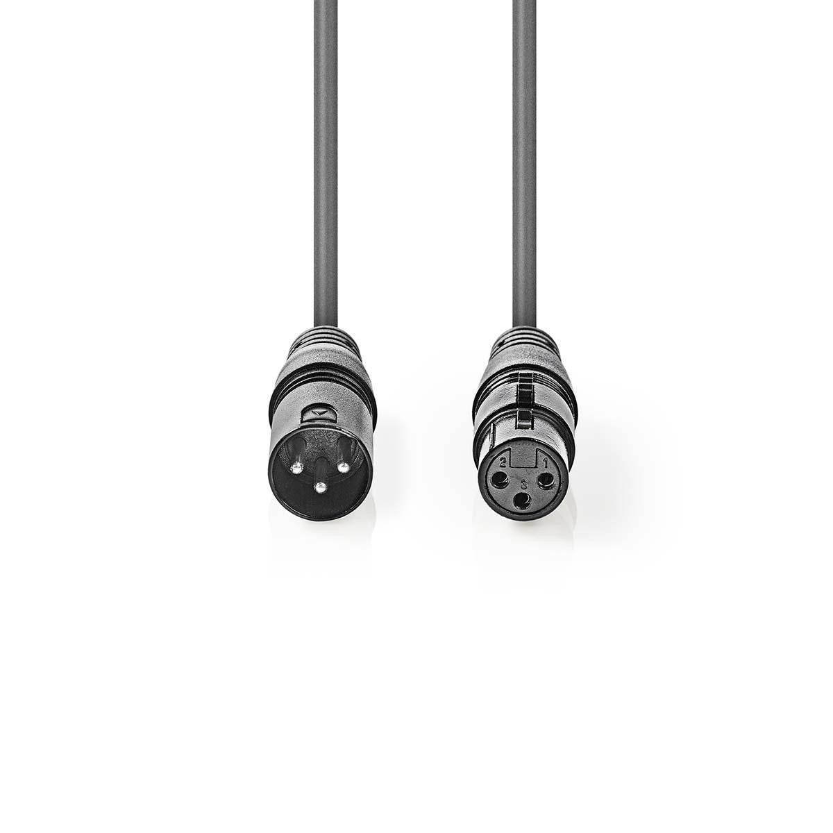 Cabo DMX Digital de 110 Ohms | XLR Macho-Fêmea de 3 Pinos 1,0 m Cinzento