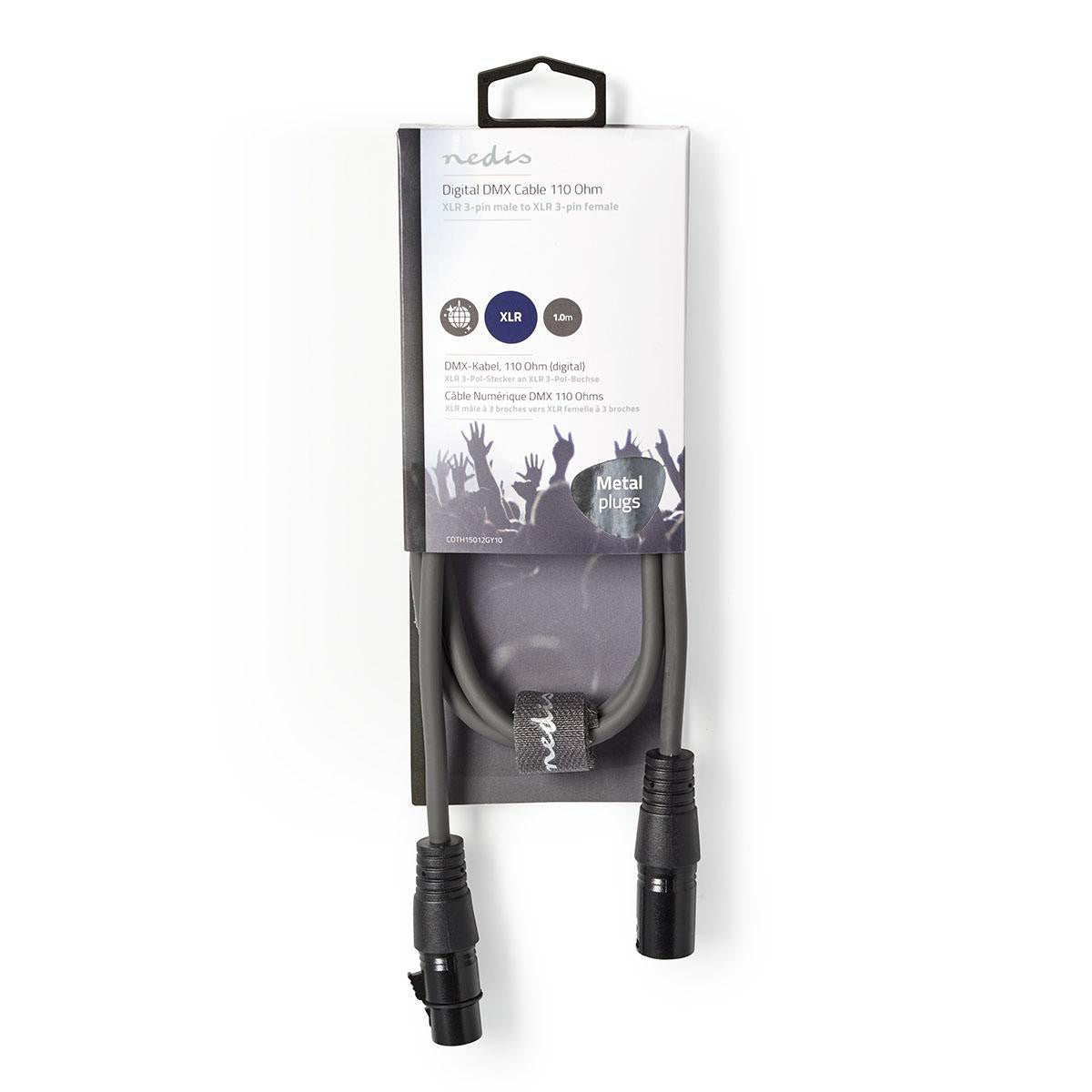 Cabo DMX Digital de 110 Ohms | XLR Macho-Fêmea de 3 Pinos 1,0 m Cinzento