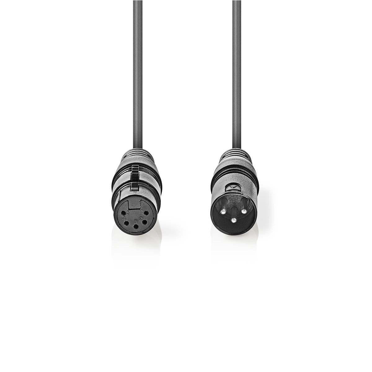 Cabo Adaptador DMX | XLR Macho de 3 Pinos para Fêmea de 5 Pinos 0,3m Cinza