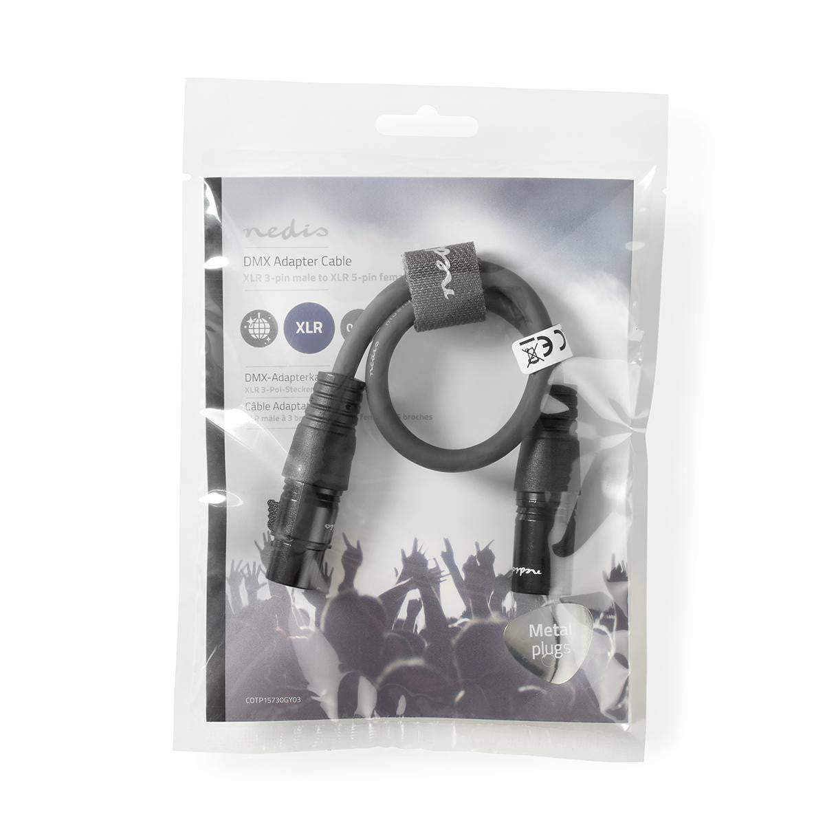 Cabo Adaptador DMX | XLR Macho de 3 Pinos para Fêmea de 5 Pinos 0,3m Cinza