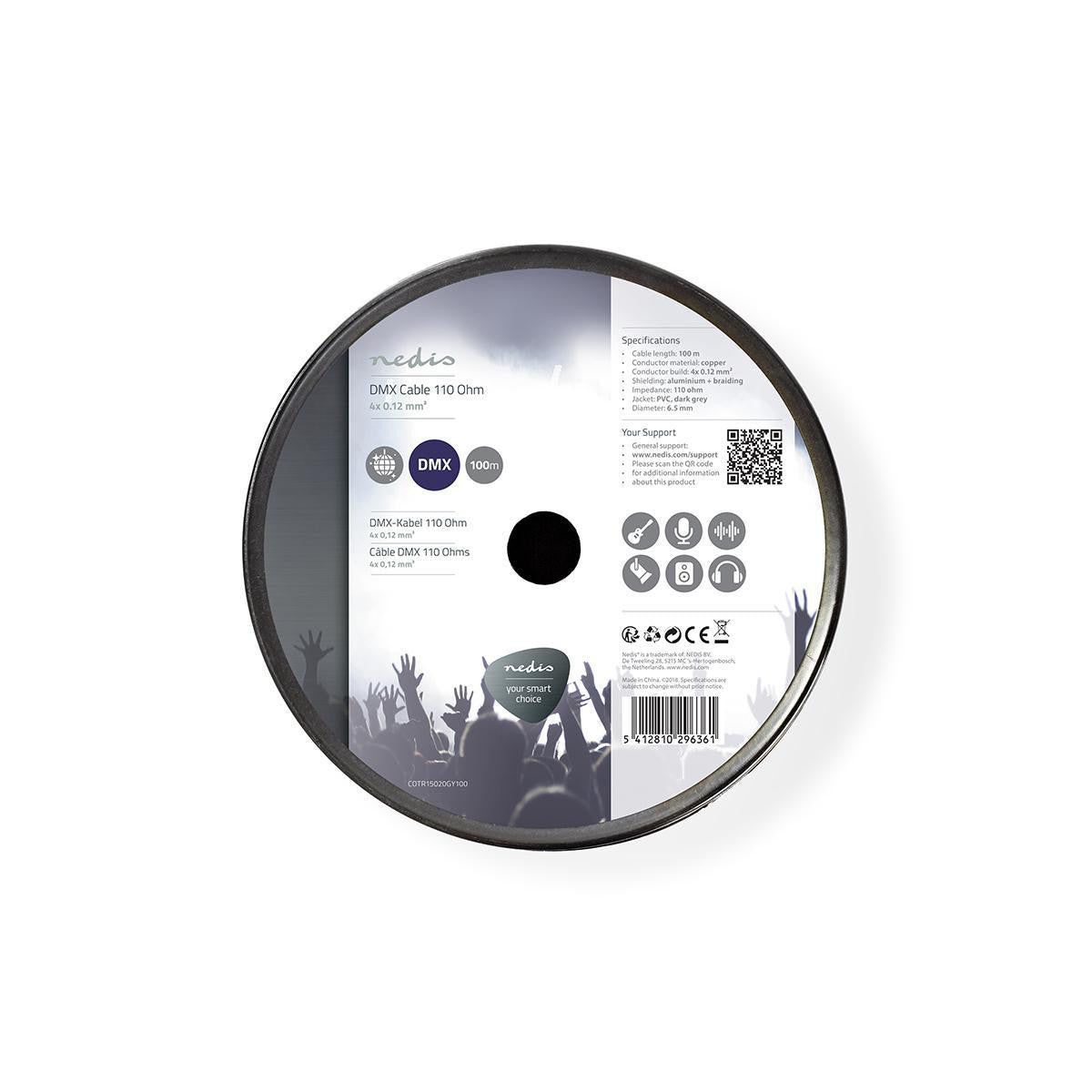 Cable DMX de 110 Ohmios | 4x 0,12 mm² 100 m En Bobina Gris