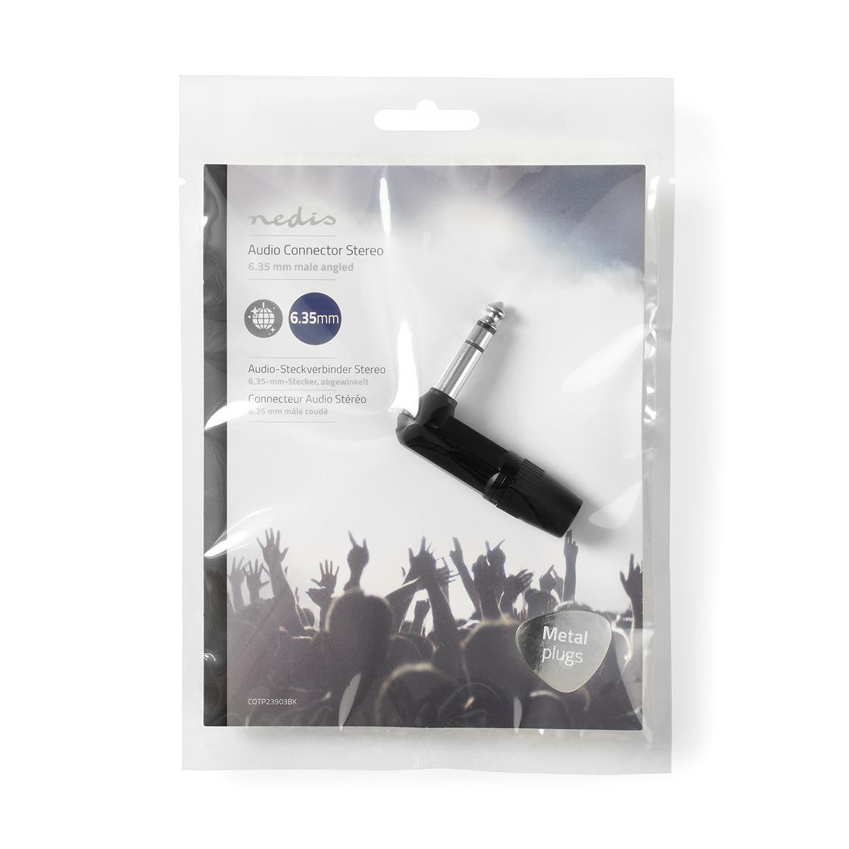 Stereo Audio Connector | 6.35mm Angled Male Black