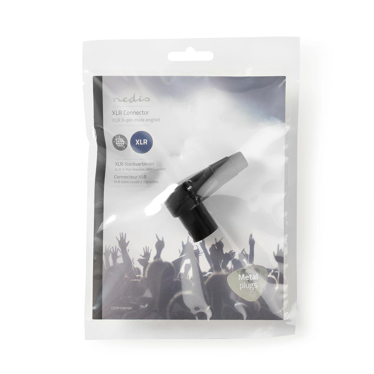 Conector XLR | Macho de 3 pinos angulado preto