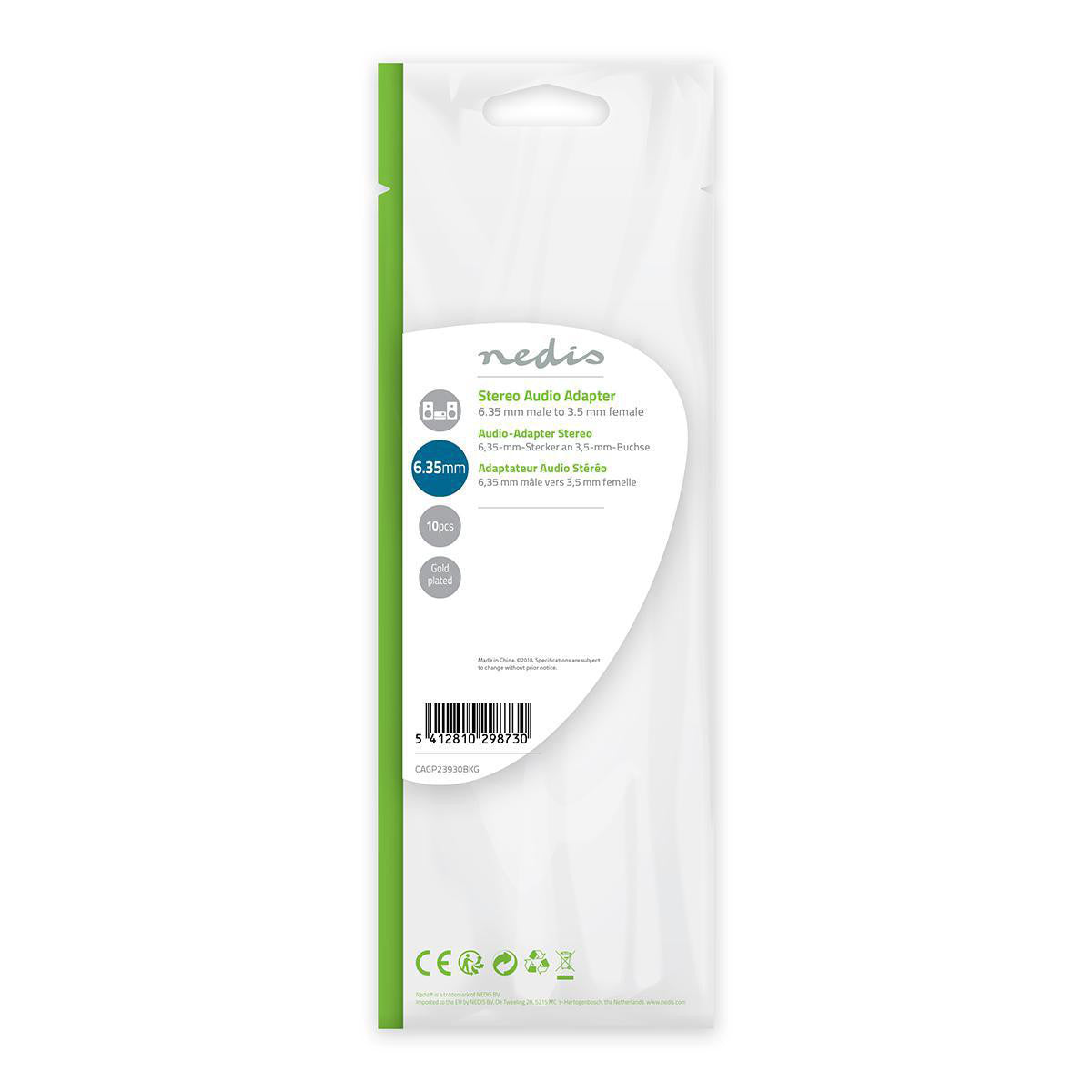 Adaptador de Audio Estéreo | 6,35 mm Macho - 3,5 Hembra 10 Unidades Negro