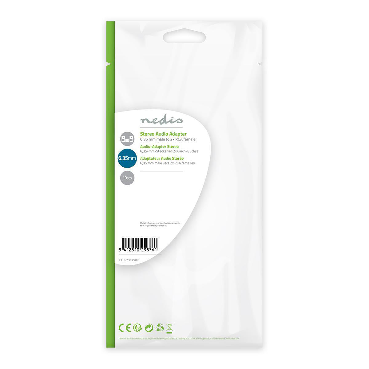 Stereo Audio Adapter | 6.35mm Male - 2x RCA Female 10 Pack Black