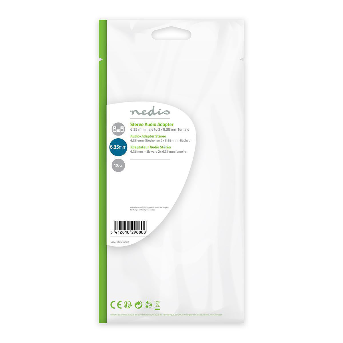 Stereo Audio Adapter | 6.35mm Male - 2x Female 10 Pack Black