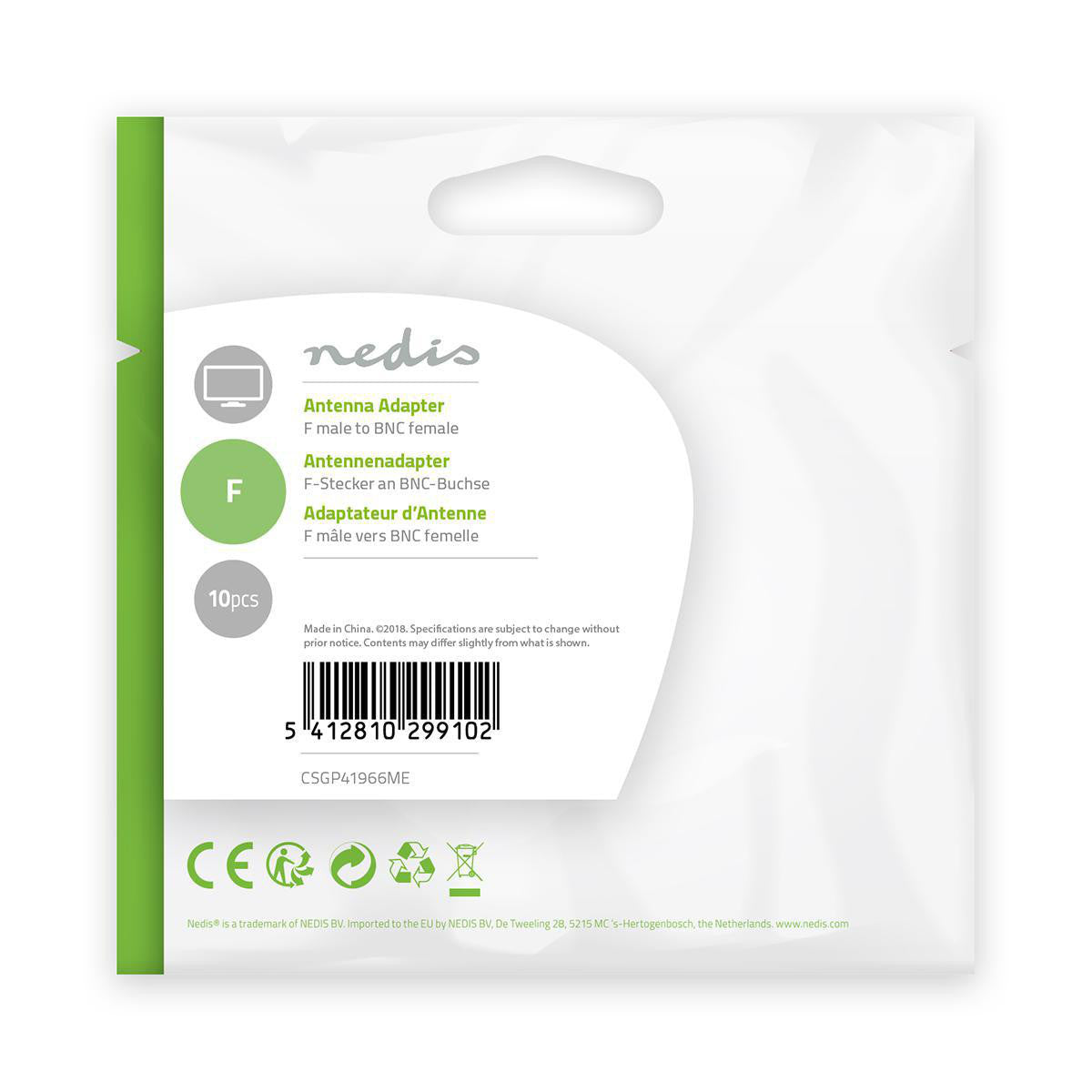 Satellite and Antenna Adapter | F Male - BNC Female 10 Units Metal tv